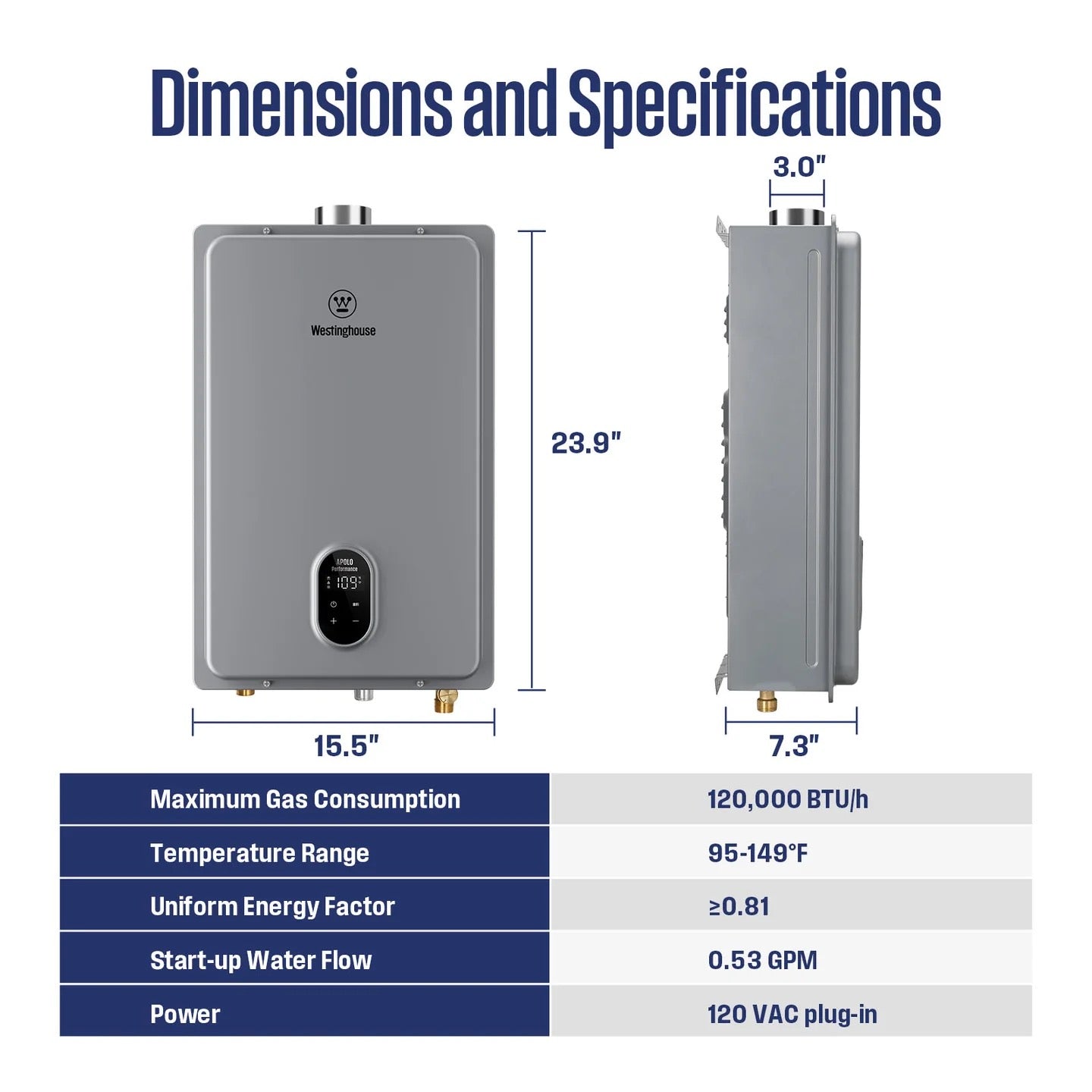 Apolo Performance Tankless Indoor Propane Water Heater, 120,000 BTU