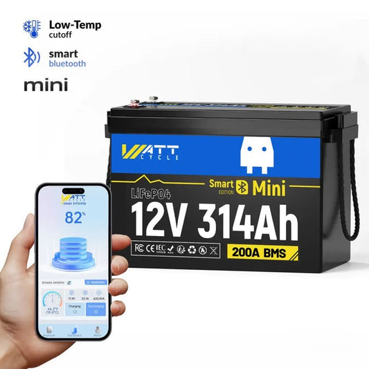 WattCycle 12V 314Ah Mini Bluetooth LiFePO4 Battery for Solar & Off-Grid, Marine, RV